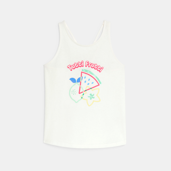 قميص داخلي عليه نقوش مطبوعة وتطريز أبيض اللون للفتيات